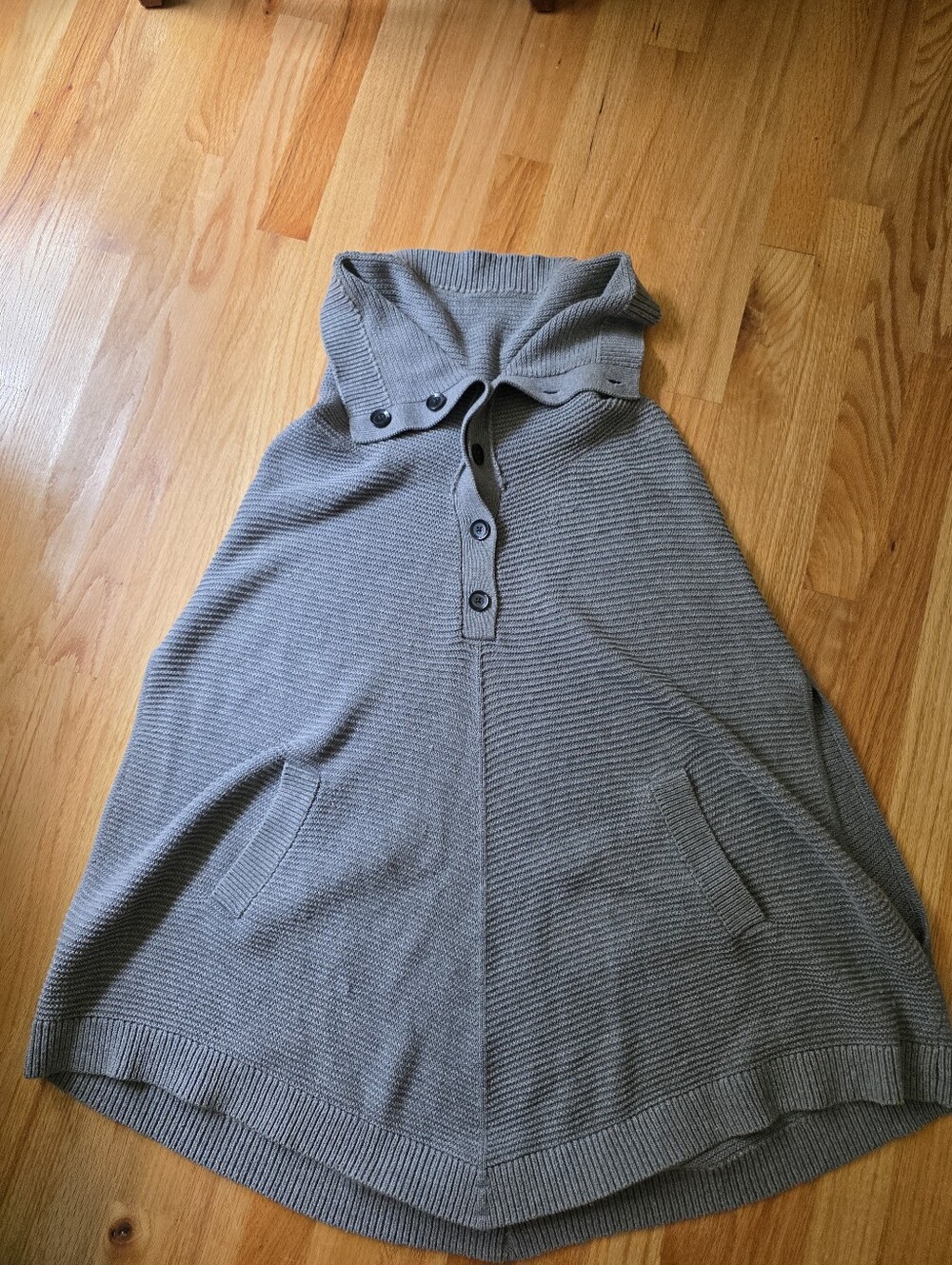 Gray Knit Button-Up Hooded Poncho By Banana Republic Size Large